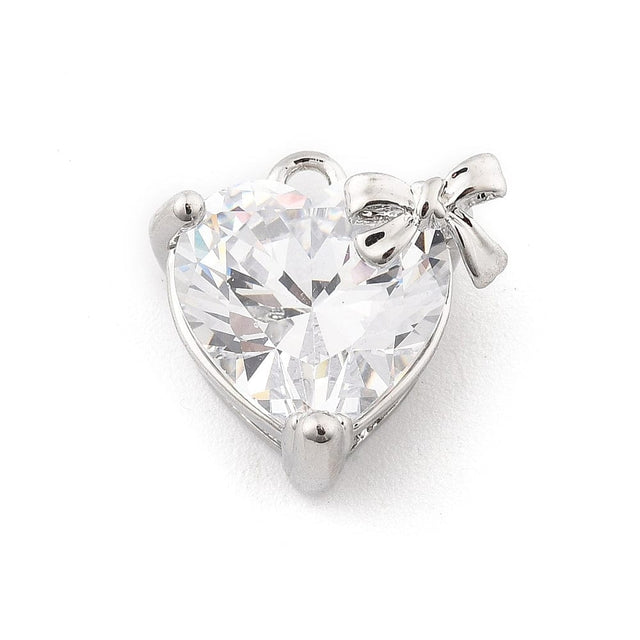 Hjerte Vedhæng Med Klar Zirkonia Sten, Platin Farvet, 13x13mm - Uniq Perler - 114759