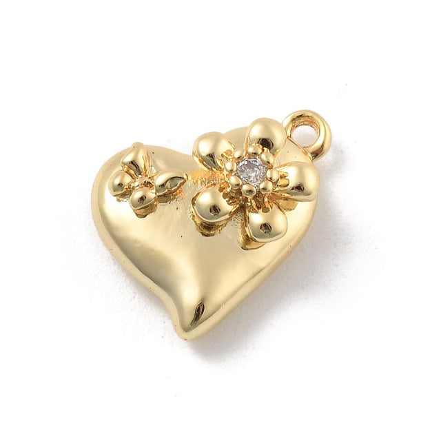 Hjerte Vedhæng Med Klare Zirkonia Sten, 18K Forgyldt, (17,5x11mm) - Uniq Perler - 701840