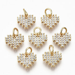 Heart Pendant With Clear Zirconia Stones, 18K Gold-plated, 9x10mm - Uniq Perler - 0001489561