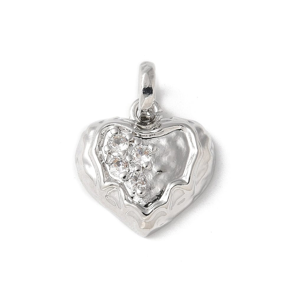 Hjerte Vedhæng Med Klare Zirkonia Sten, Langtidsholdbar Platin Belagt, 13,5x14,5mm - Uniq Perler - 790841