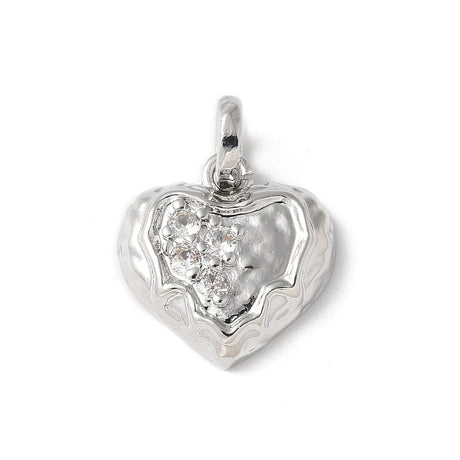 Hjerte Vedhæng Med Klare Zirkonia Sten, Langtidsholdbar Platin Belagt, 13,5x14,5mm - Uniq Perler - 790841