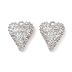 Herz Anhänger mit klaren Zirkonia-Steinen, Platin, 12,5x10mm - Uniq Perler - 114529