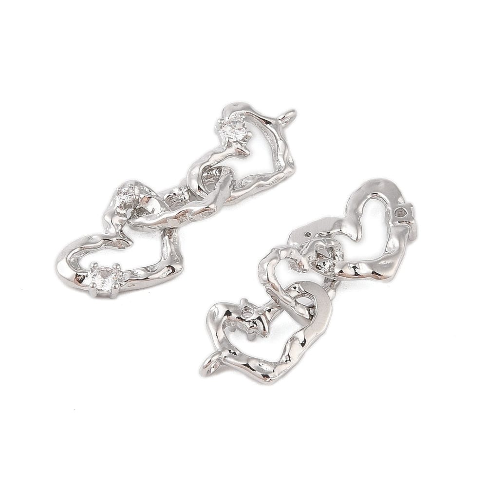 Hjerte Vedhæng Med Klare Zirkonia Sten, Platin, 33x10mm - Uniq Perler - 113749