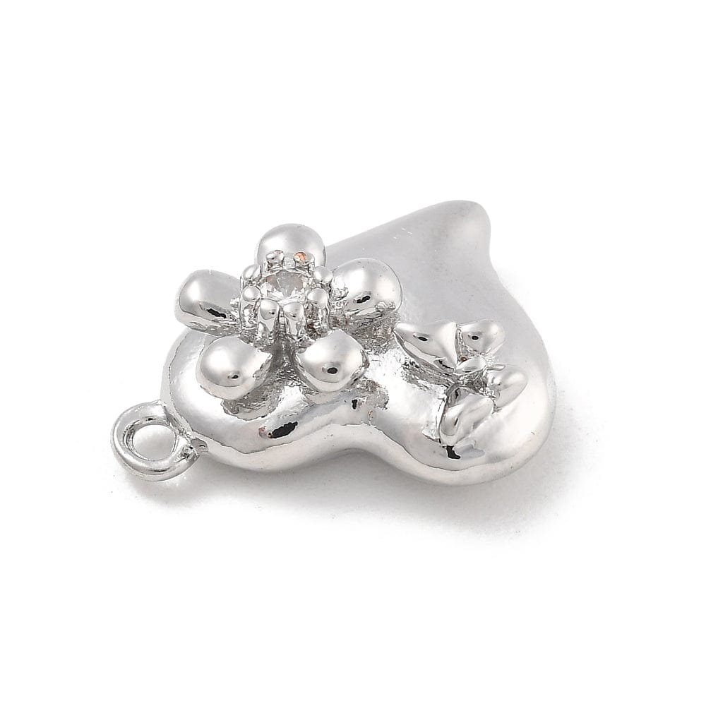 Hjerte Vedhæng Med Klare Zirkonia Sten, Platin Farvet, 17,5x11mm - Uniq Perler - 364846