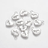 Hjerte Vedhæng Med Mom – Antik Sølv Messing (18x15x3mm) - Uniq Perler - 122948