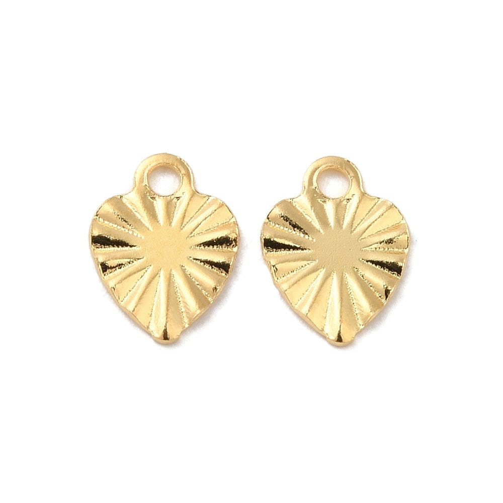 Hjerte Vedhæng Med Mønster, 18K Forgyldt Stål, 8x6x0,7mm, (10 stk.) - Uniq Perler - 395845