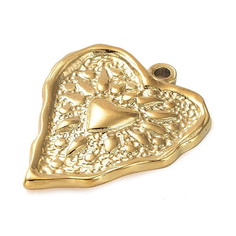 Hjerte Vedhæng Med Mønster, Forgyldt Stål, 25x21mm - Uniq Perler - 112480