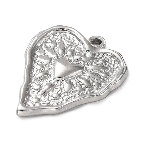 Hjerte Vedhæng Med Mønster, Stål, 25x21mm - Uniq Perler - 112479