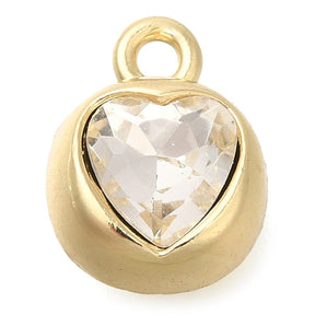 Heart Pendant With Rhinestones, Gold-plated, 11.5x9mm, 2 pcs. - Uniq Perler - 113969