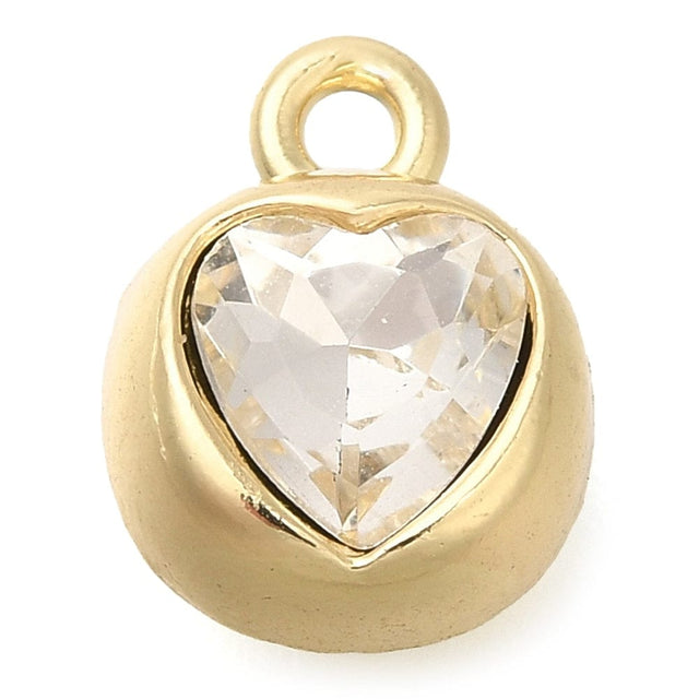 Hjerte Vedhæng Med Rhinsten, Forgyldt, 11,5x9mm, 2 stk. - Uniq Perler - 113969