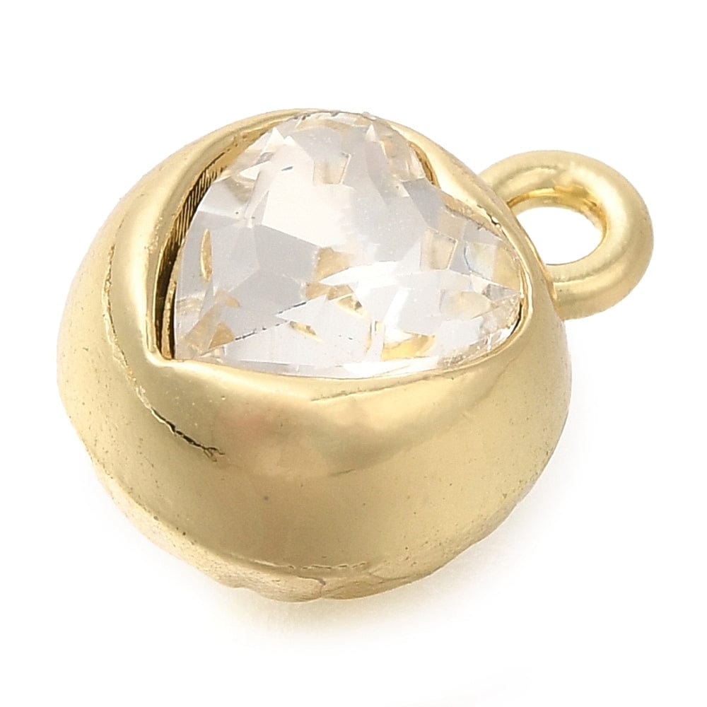 Hjerte Vedhæng Med Rhinsten, Forgyldt, 11,5x9mm, 2 stk. - Uniq Perler - 113969