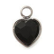 Hjerte Vedhæng med Rhinsten – Stål, Sort (9.5x6.5x4.5mm) 2 stk - Uniq Perler - 