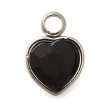 Hjerte Vedhæng med Rhinsten – Stål, Sort (9.5x6.5x4.5mm) 2 stk - Uniq Perler - 