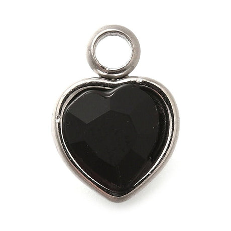 Hjerte Vedhæng med Rhinsten – Stål, Sort (9.5x6.5x4.5mm) 2 stk - Uniq Perler - 