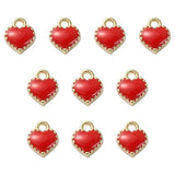 Hjerte Vedhæng Med Rød Emalje, 8x7,5x2,5mm, 10 Stk - Uniq Perler - 113017