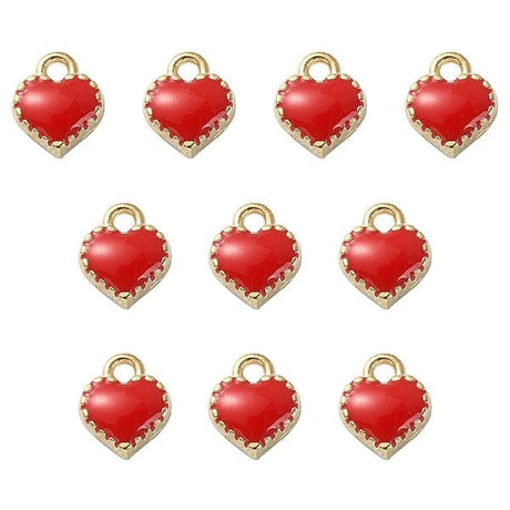 Hjerte Vedhæng Med Rød Emalje, 8x7,5x2,5mm, 10 Stk - Uniq Perler - 113017