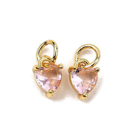 Hjerte Vedhæng Med Rosa Zirkonia Sten, 18K Langtidsholdbar Forgyldt, (8x5x3,5mm) 2 stk. - Uniq Perler - 115499