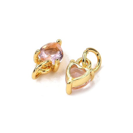 Hjerte Vedhæng Med Rosa Zirkonia Sten, 18K Langtidsholdbar Forgyldt, (8x5x3,5mm) 2 stk. - Uniq Perler - 115499