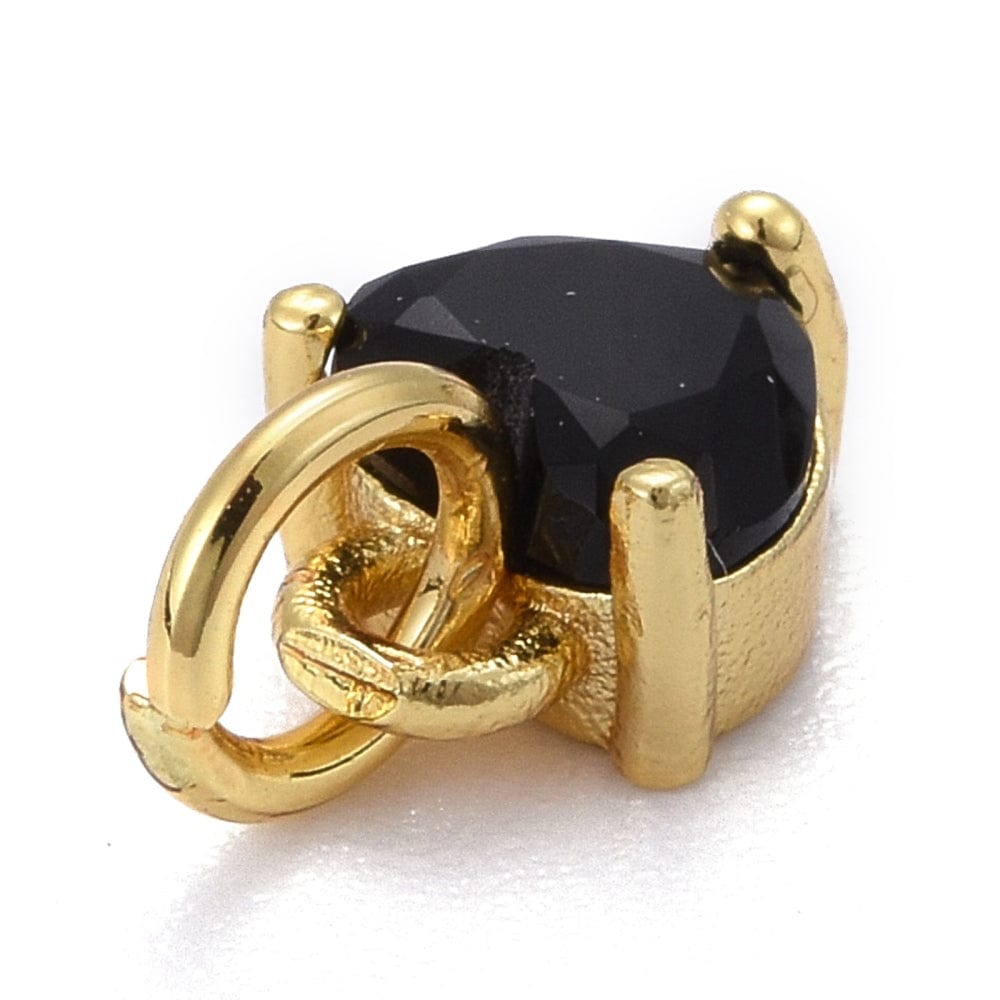 Hjerte Vedhæng Med Sort Zirkonia Sten, 18K Langtidsholdbar Forgyldt, (8x5x3,5mm) 2 stk. - Uniq Perler - 115501