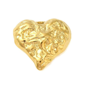 Heart Pendant With Texture, 18K Gold-plated Steel, 21x22mm - Uniq Perler - 776846