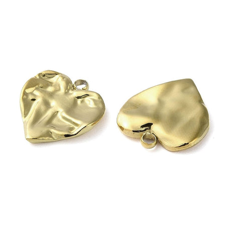 Hjerte Vedhæng Med Tekstur, 18K Forgyldt Stål, (14,5x13mm) - Uniq Perler - 113281