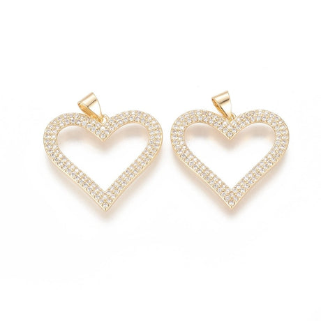 Hjerte Vedhæng med Zirkonia – 18K Forgyldt Langtidsholdbar (25.5mm) - Uniq Perler - 117852