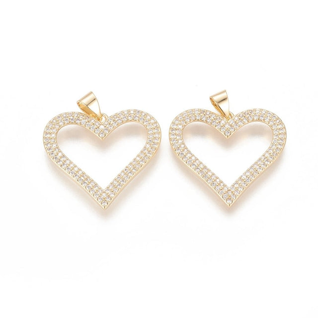 Hjerte Vedhæng med Zirkonia – 18K Forgyldt Langtidsholdbar (25.5mm) - Uniq Perler - 117852