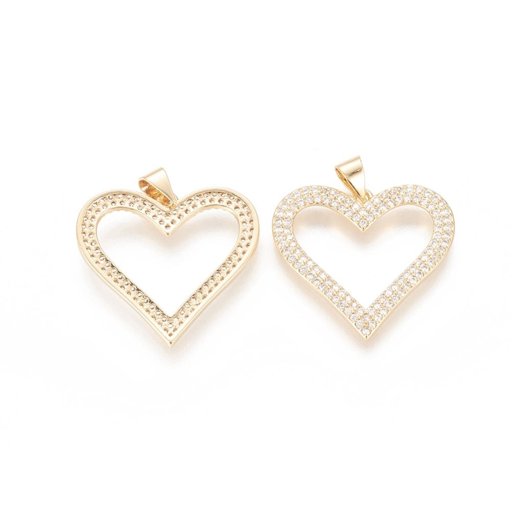 Hjerte Vedhæng med Zirkonia – 18K Forgyldt Langtidsholdbar (25.5mm) - Uniq Perler - 117852