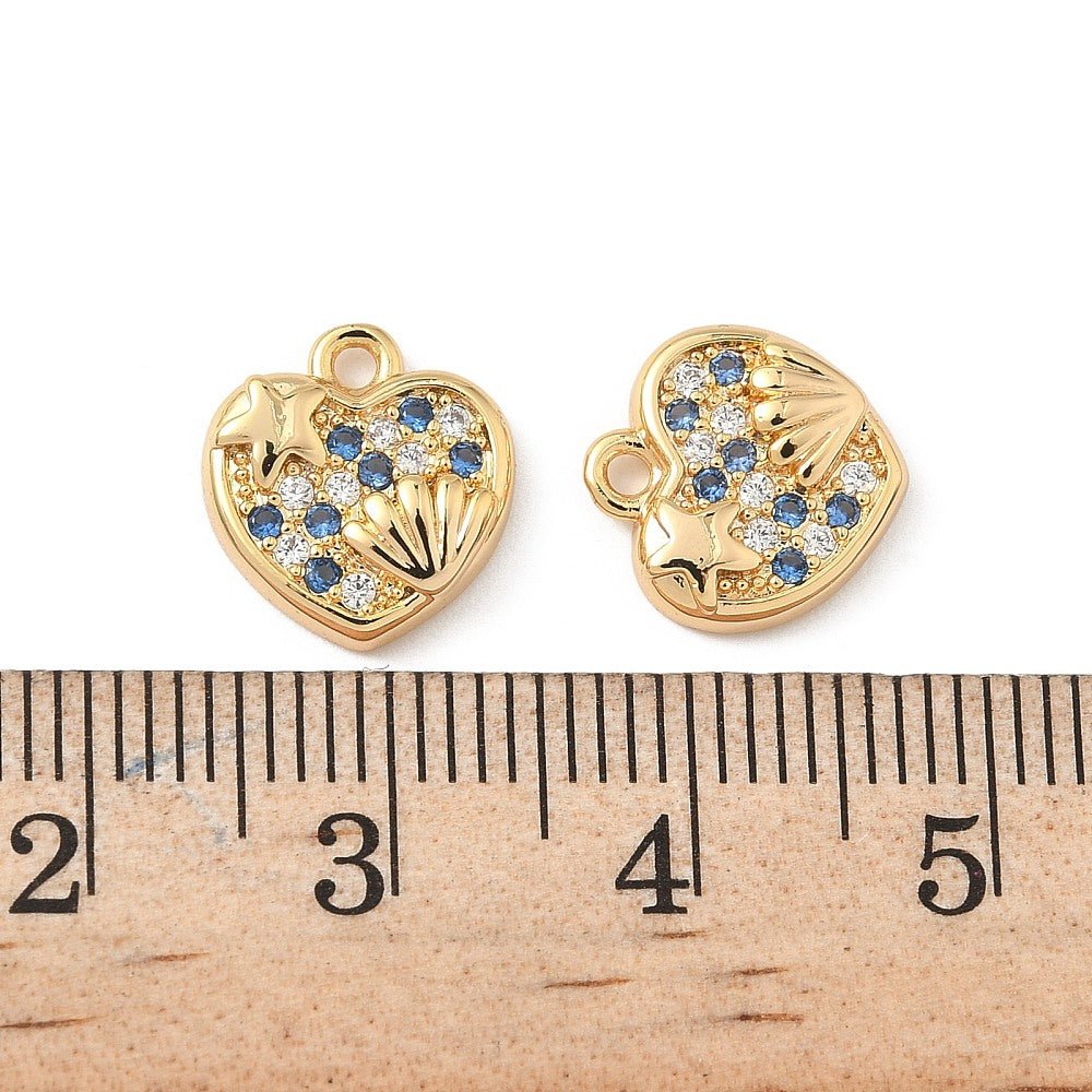 Hjerte Vedhæng Med Zirkonia – 18K Forgyldt Messing (11,5x10,5x2,5mm) 2 stk. - Uniq Perler - 120981