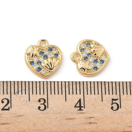Hjerte Vedhæng Med Zirkonia – 18K Forgyldt Messing (11,5x10,5x2,5mm) 2 stk. - Uniq Perler - 120981