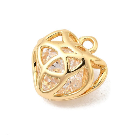 Hjerte vedhæng med Zirkonia, 18K Guldbelagt (11.5x11.5x7mm) - Uniq Perler - 