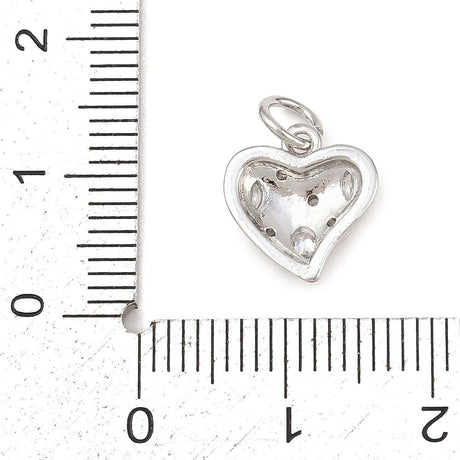 Hjerte Vedhæng Med Zirkonia – Langtidsholdbar Platinbelagt Messing (11,5x11x3mm) - Uniq Perler - 122582