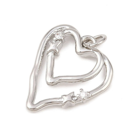 Hjerte Vedhæng Med Zirkonia – Langtidsholdbar Platinbelagt Messing (19,5x17x2,8mm) - Uniq Perler - 122575