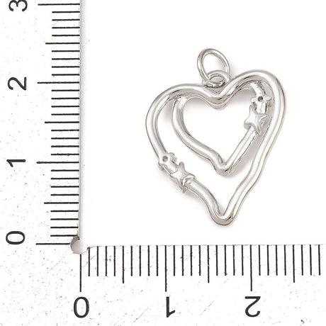 Hjerte Vedhæng Med Zirkonia – Langtidsholdbar Platinbelagt Messing (19,5x17x2,8mm) - Uniq Perler - 122575