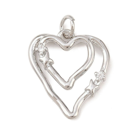 Hjerte Vedhæng Med Zirkonia – Langtidsholdbar Platinbelagt Messing (19,5x17x2,8mm) - Uniq Perler - 122575