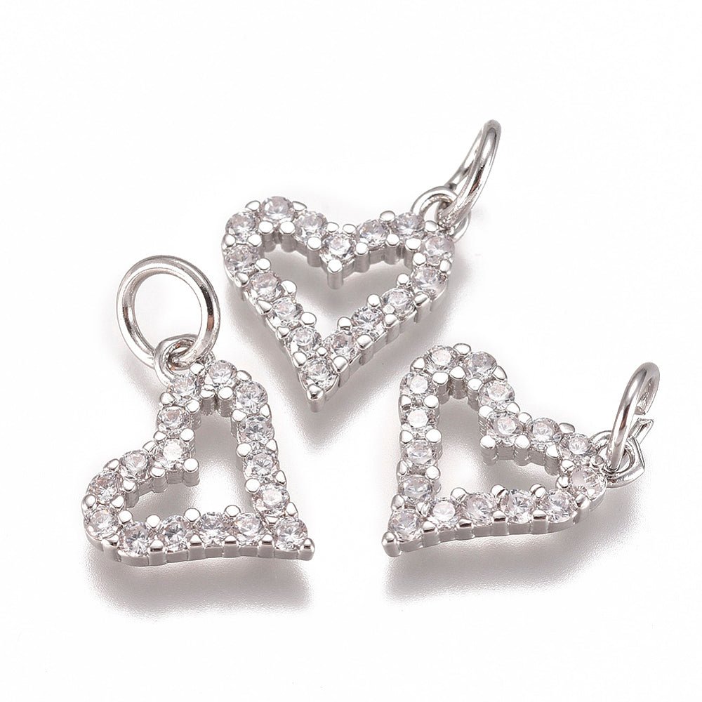 Hjerte Vedhæng med Zirkonia – Langtidsholdbar Platinium (10mm) - Uniq Perler - 117854