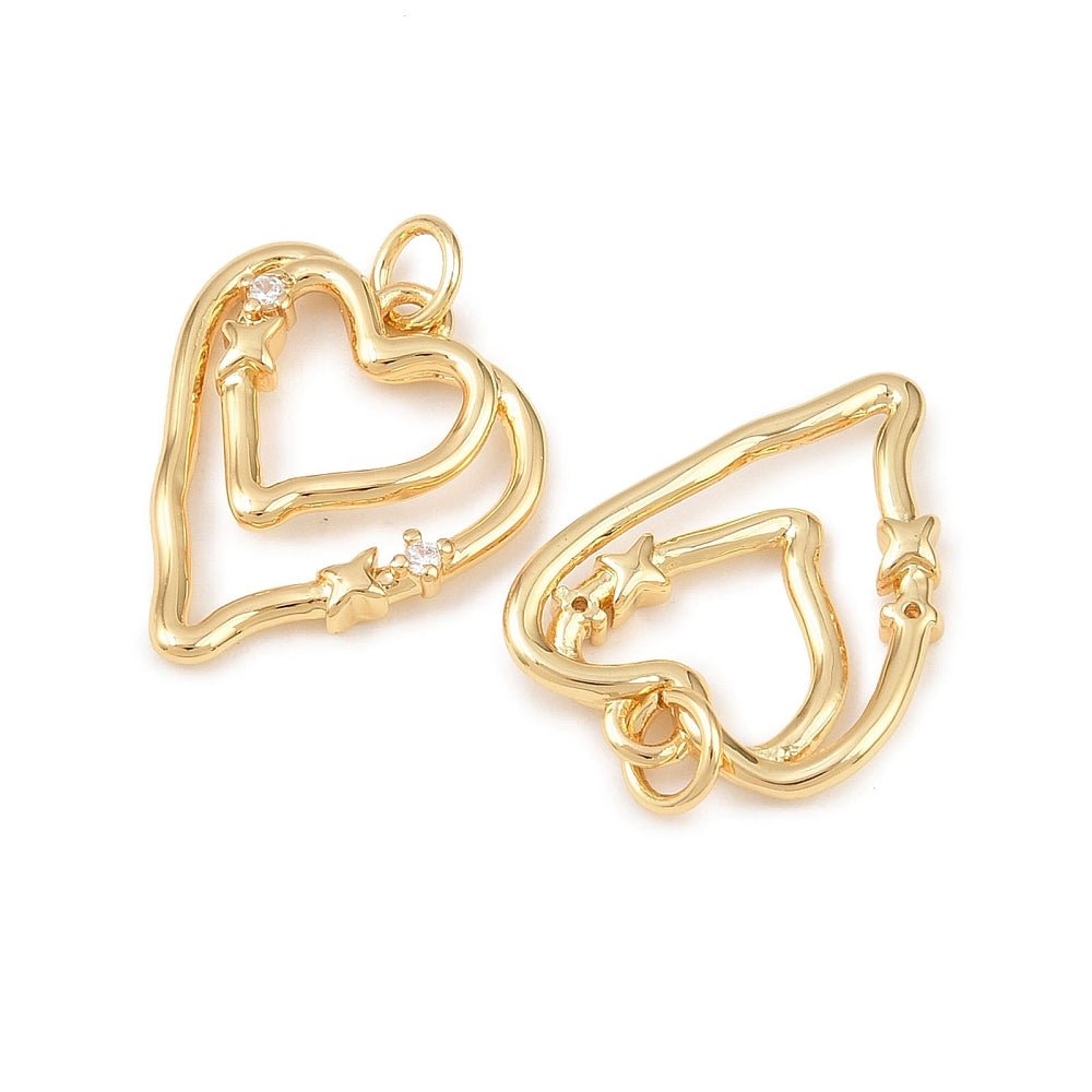 Hjerte Vedhæng Med Zirkonia Og Øsken – 18K Langtidsholdbar Forgyldt Messing (19,5x17x2,8mm) - Uniq Perler - 122577