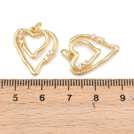 Hjerte Vedhæng Med Zirkonia Og Øsken – 18K Langtidsholdbar Forgyldt Messing (19,5x17x2,8mm) - Uniq Perler - 122577