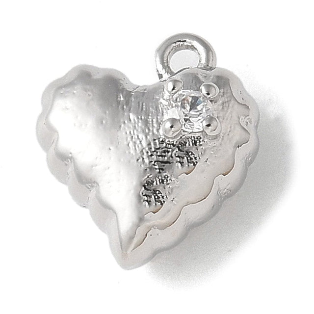 Hjerte Vedhæng Med Zirkonia, Platin Farvet, 10,5x9,5mm - Uniq Perler - 708843