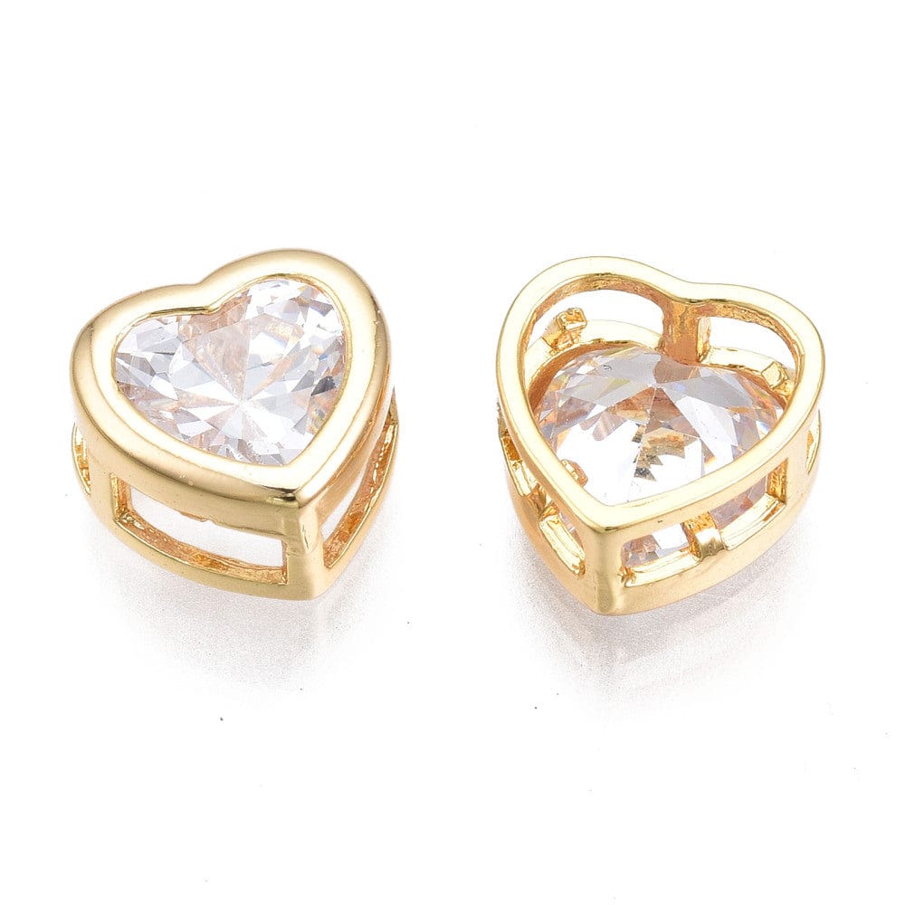 Hjerte Vedhæng Med Zirkonia Sten, 18K Forgyldt, (9x8,5x5,5 mm) - Uniq Perler - 113394