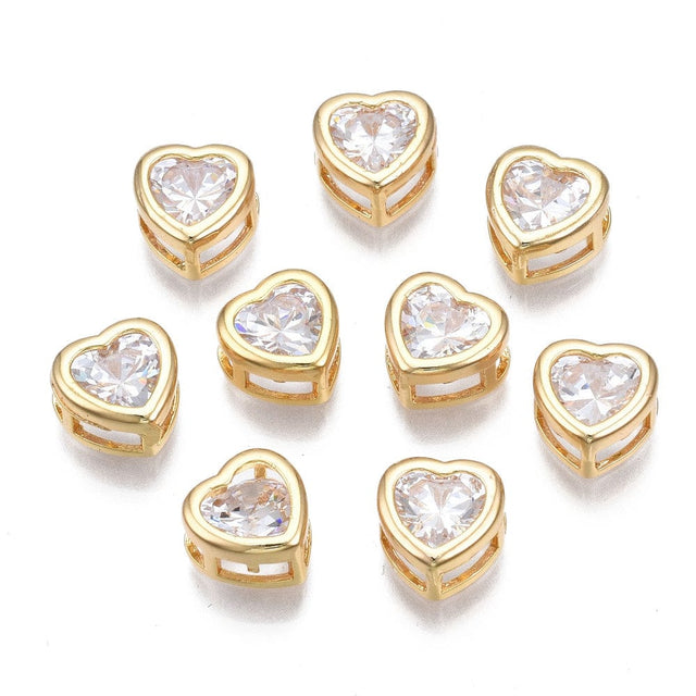 Hjerte Vedhæng Med Zirkonia Sten, 18K Forgyldt, (9x8,5x5,5 mm) - Uniq Perler - 113394