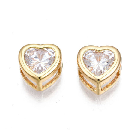 Hjerte Vedhæng Med Zirkonia Sten, 18K Forgyldt, (9x8,5x5,5 mm) - Uniq Perler - 113394