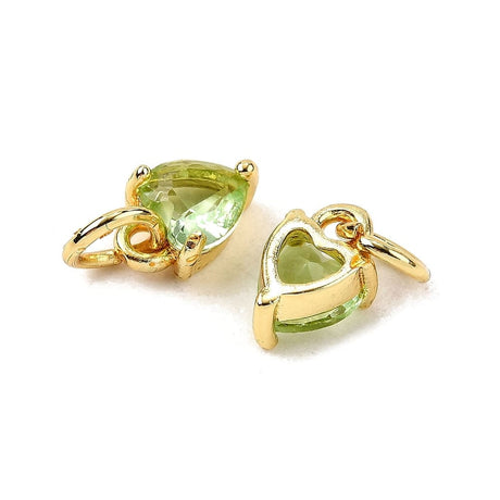 Hjerte Vedhæng Med Zirkonia Sten, 18K Langtidsholdbar Forgyldt, (8x5x3,5mm) 2 stk. - Uniq Perler - 115498