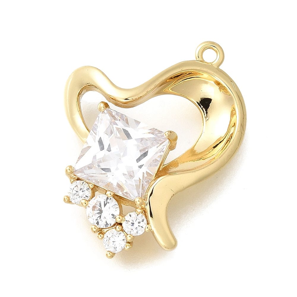 Hjerte Vedhæng Med Zirkonia Sten, 23x21mm - Uniq Perler - 114291