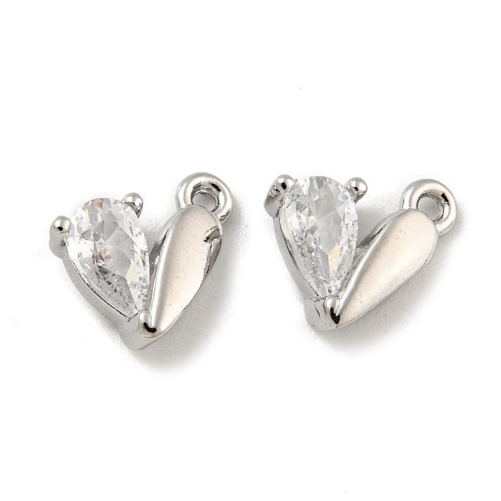 Hjerte Vedhæng Med Zirkonia Sten, 8x6 mm - Uniq Perler - 113188