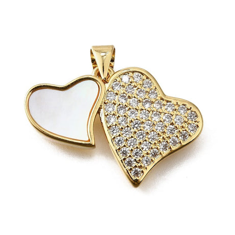 Hjerte Vedhæng Med Zirkonia Sten Og Shell, Langtidsholdbar Forgyldt, 18x26mm - Uniq Perler - 114594