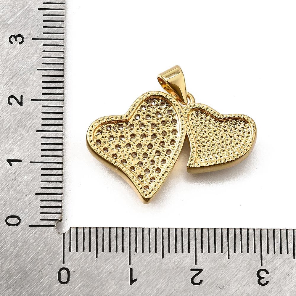 Hjerte Vedhæng Med Zirkonia Sten Og Shell, Langtidsholdbar Forgyldt, 18x26mm - Uniq Perler - 114594