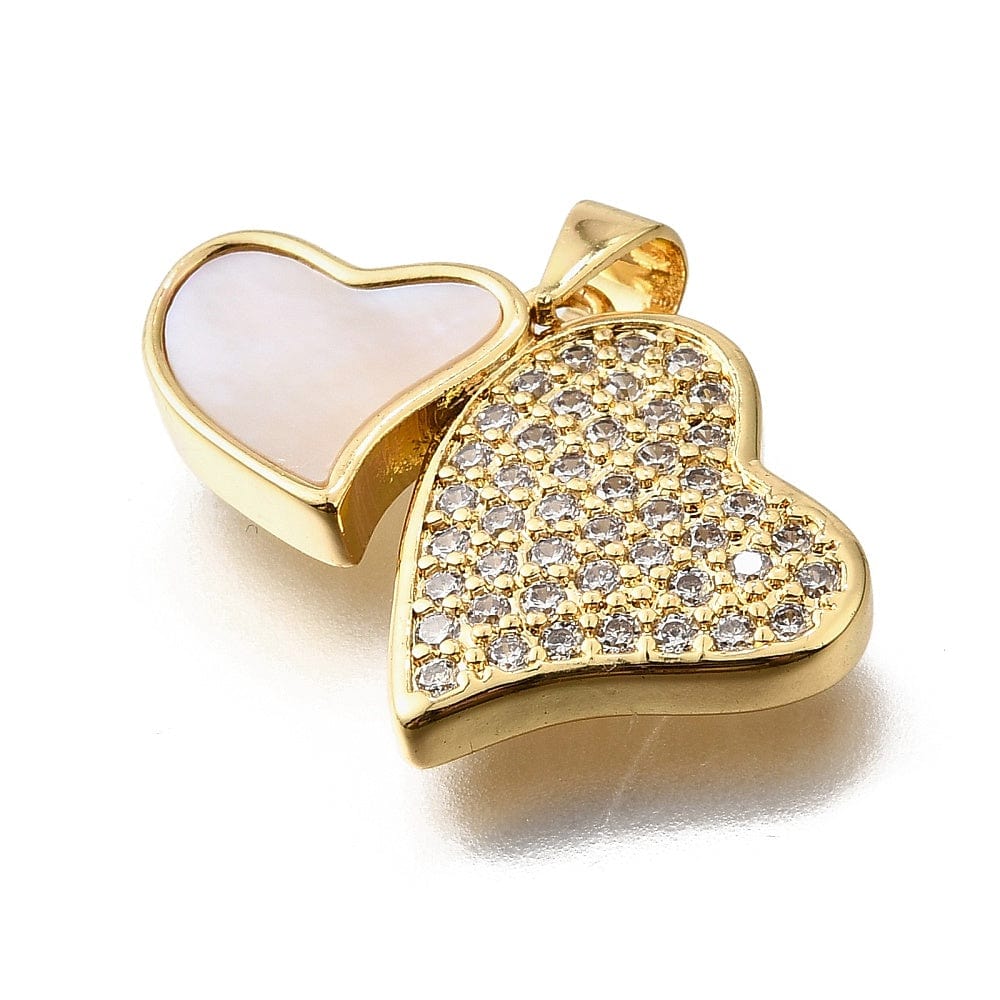 Hjerte Vedhæng Med Zirkonia Sten Og Shell, Langtidsholdbar Forgyldt, 18x26mm - Uniq Perler - 114594