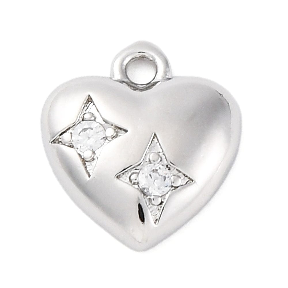 Hjerte Vedhæng Med Zirkonia Sten, Platin, 11,5x10,5mm - Uniq Perler - 114335