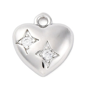 Heart Pendant With Zirconia Stones, Platinum, 11.5x10.5mm - Uniq Perler - 114335
